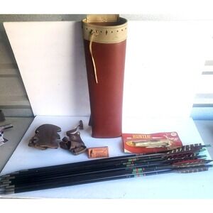 Vintage Native Leather Quiver w/ 10 Feathered Arrows Cravotta Bros. plus glove